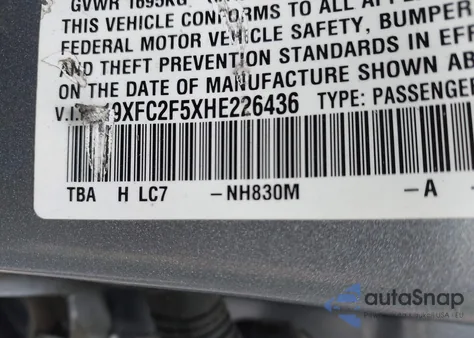 2017 Honda Civic Lx из США, поврежденный, VIN 19XFC2F5XHE226436